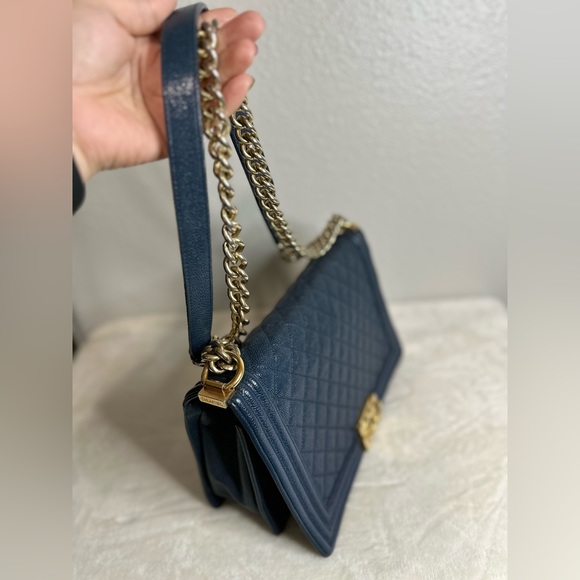 Authentic Chanel Blue Leather Medium LeBoy Bag Classic Flap - Picture 5 of 15